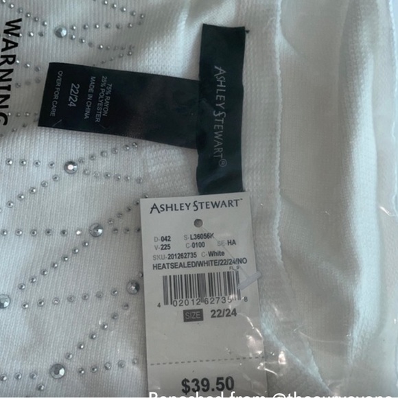 ASHLEY STEWART NWT, Plus Size 22/24 Women’s White Rhinestone Dolman Sleeve Swe… - Picture 4 of 4